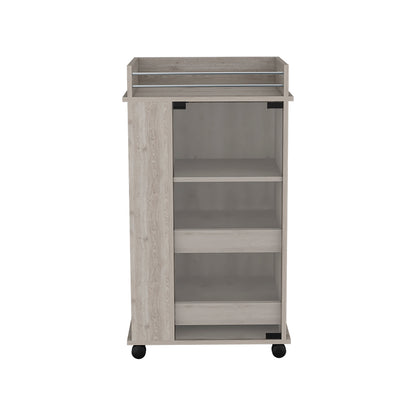 Light Gray Bar Cart With Glass Door And Dual Shelves