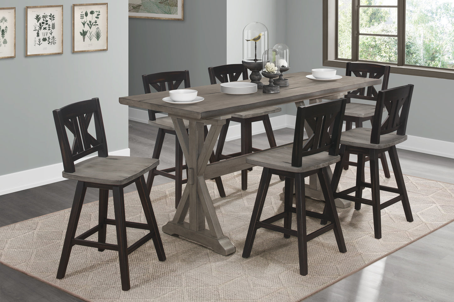 Counter Height Dining Table Rubberwood Rustic Gray Finish