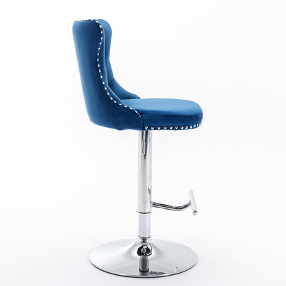AA Furniture Swivel Velvet Barstools Adjustable 25-33 Blue