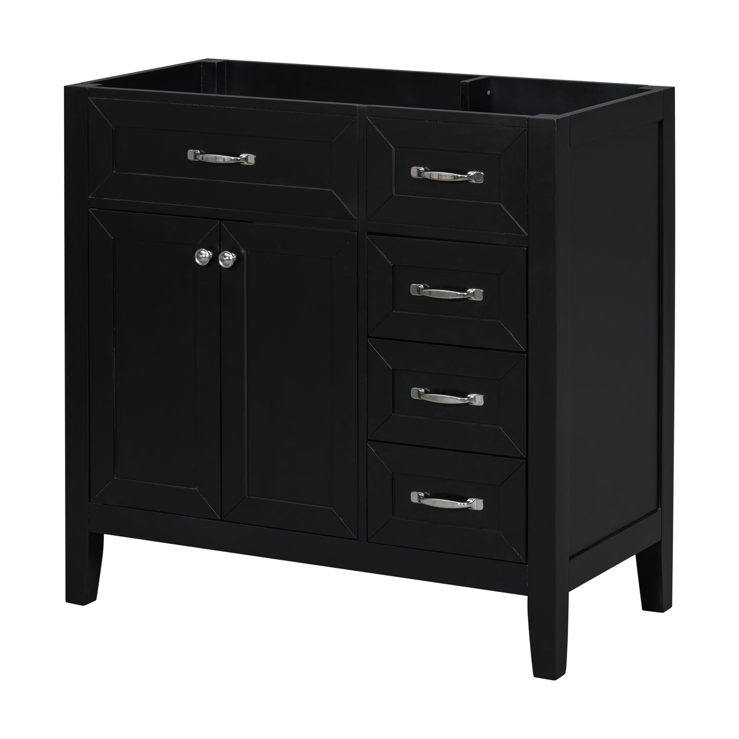 Modern 36" Black Bathroom Vanity Base Cabinet with Drawers, Solid Wood & MDF Construction