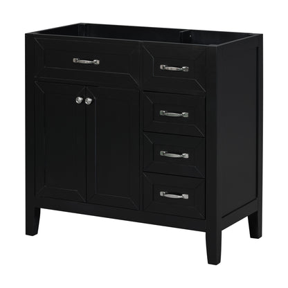 Modern 36" Black Bathroom Vanity Base Cabinet with Drawers, Solid Wood & MDF Construction