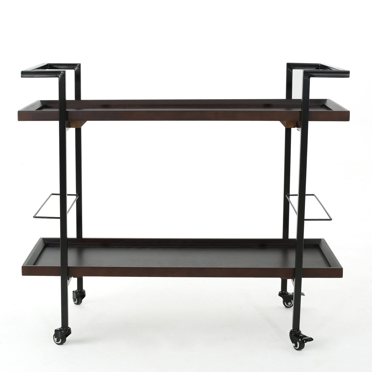 Modern Industrial Rolling Bar Cart With Wood Shelves