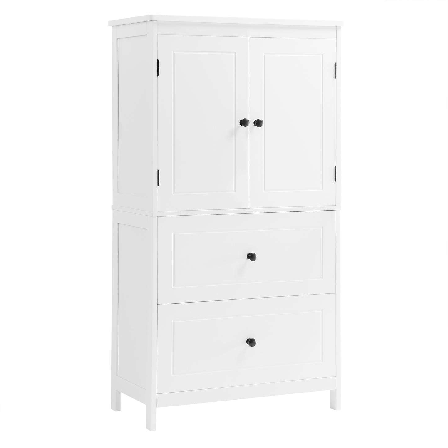 White MDF Bathroom Storage Cabinet with Adjustable Shelves, Two Doors, and Drawers