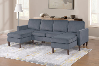 3-Piece U-Shaped Sectional Sofa with Loveseat and RAF/LAF Chaise, Corduroy, Modern Living Room, Dark Gray