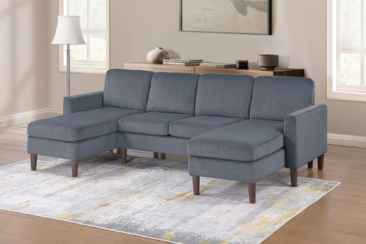3-Piece U-Shaped Sectional Sofa with Loveseat and RAF/LAF Chaise, Corduroy, Modern Living Room, Dark Gray