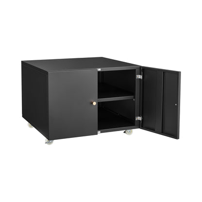 Mobile Black Steel Copier Cabinet with 2 Doors and Adjustable Storage