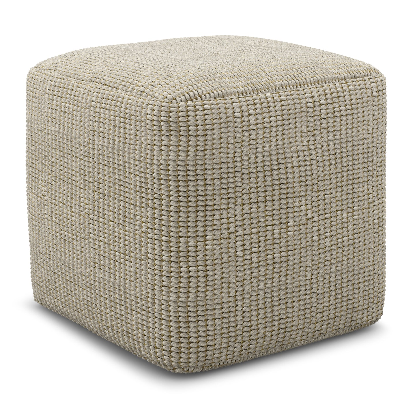 18-Inch Square Woven Pouf Indoor/Outdoor, Recycled PET Bead-Filled, UV Resistant, Cream and Natural