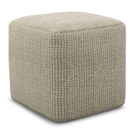 18-Inch Square Woven Pouf Indoor/Outdoor, Recycled PET Bead-Filled, UV Resistant, Cream and Natural