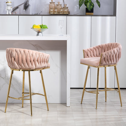 26 Inch Bar Stools Set Of 2 Pink Velvet Golden Base Premium