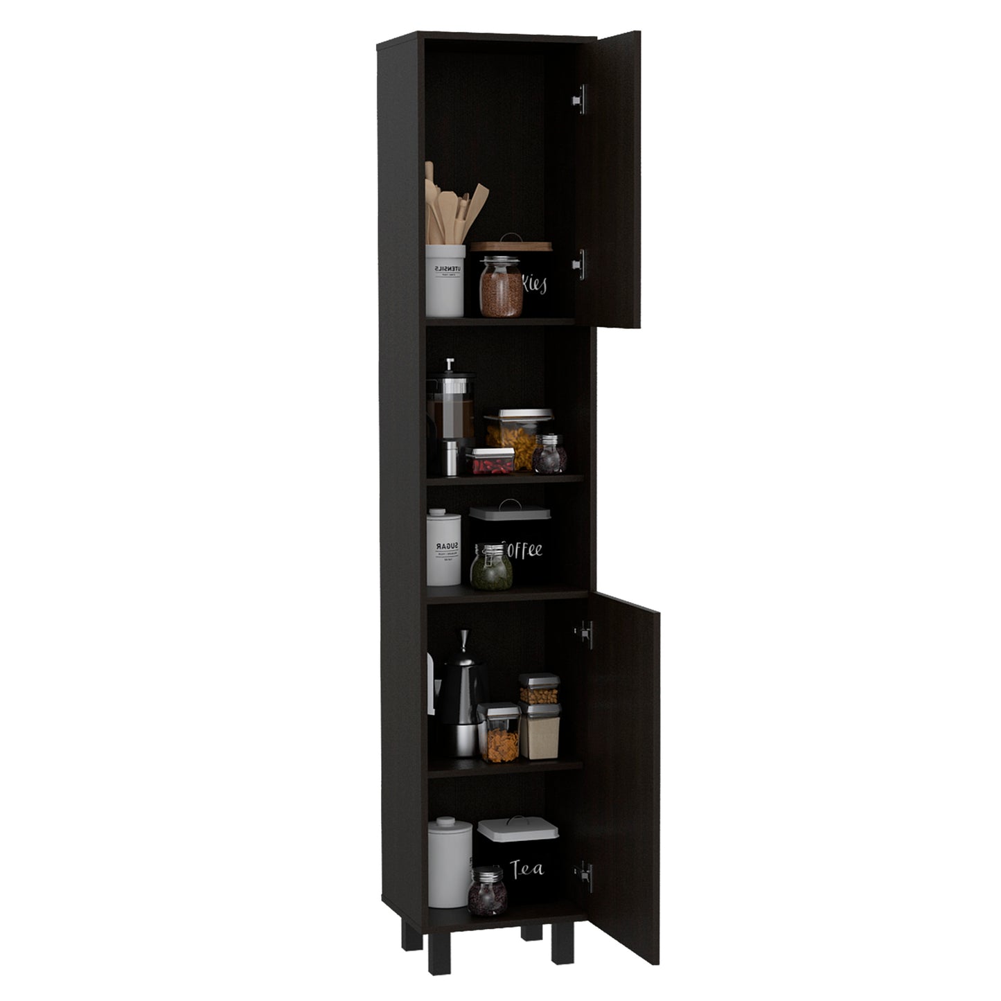 Sheffield Contemporary 2-Door Kitchen Pantry Cabinet with Adjustable Shelves and Chrome Hardware