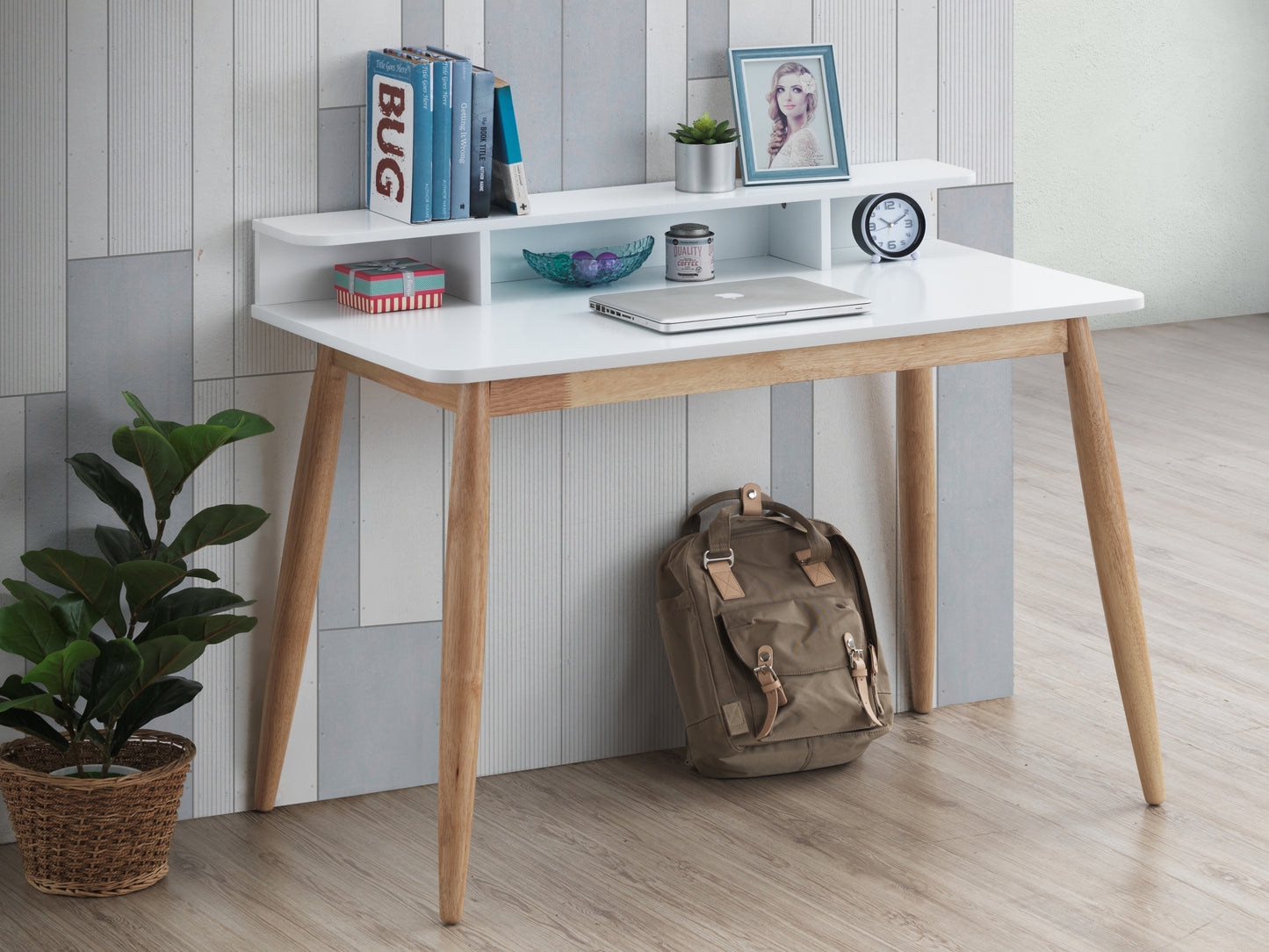 Roskilde Contemporary White Writing Desk with Hutch and Shelves