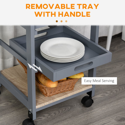 Compact Grey Kitchen Island Trolley With Slide Out Basket