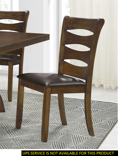 Set of 2 Transitional Wooden Dining Room Side Chairs, Wood Frame, Faux Leather Seats, Brown Finish