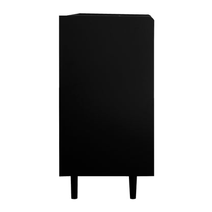 Sideboard Buffet Cabinet, Black Storage Cabinet with Red Doors , 2 Drawers with unique panel styling and 2 Open Storage Compartment, Modern Coffee Bar Cabinet Accent Cabinet for Kitchen, Dining Room,