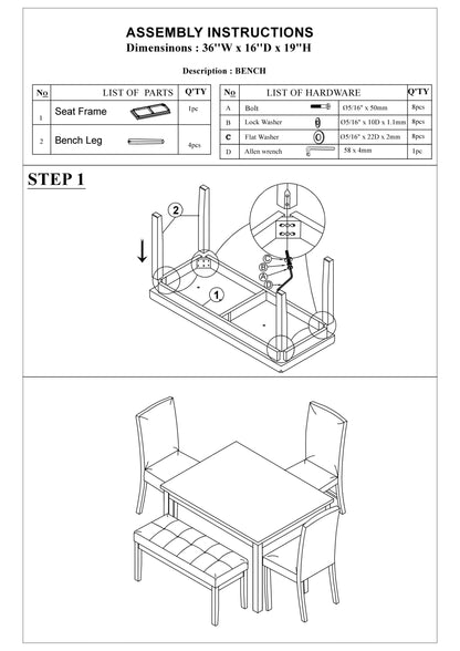 Faux Marble Top 5Pc Dining Set With Bench And Chairs White
