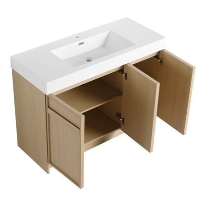 Modern 48" Freestanding Oak Bathroom Vanity with White Resin Sink & Soft-Close Doors