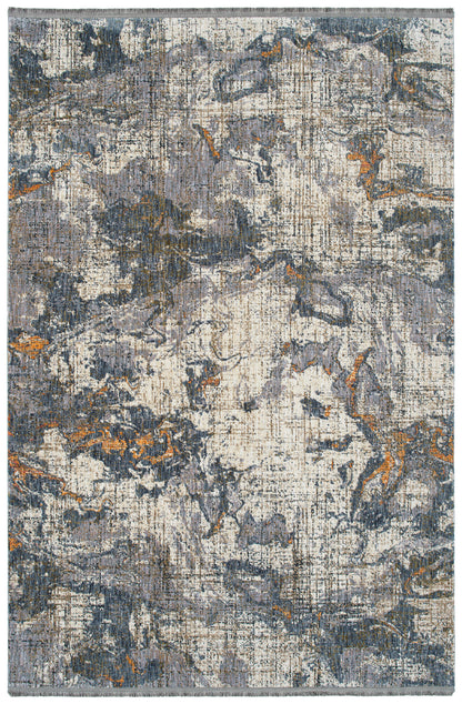 5'3" x 7'3" Modern Abstract Cut-Pile Area Rug, Polyester, Indoor Use, Stain-Resistant, Grey Multi