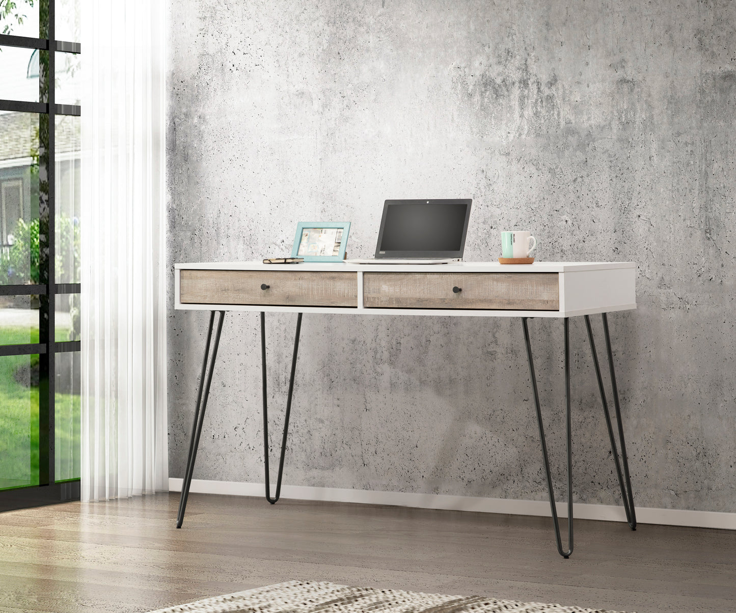 Taupe Oak Writing Desk with Storage Drawers