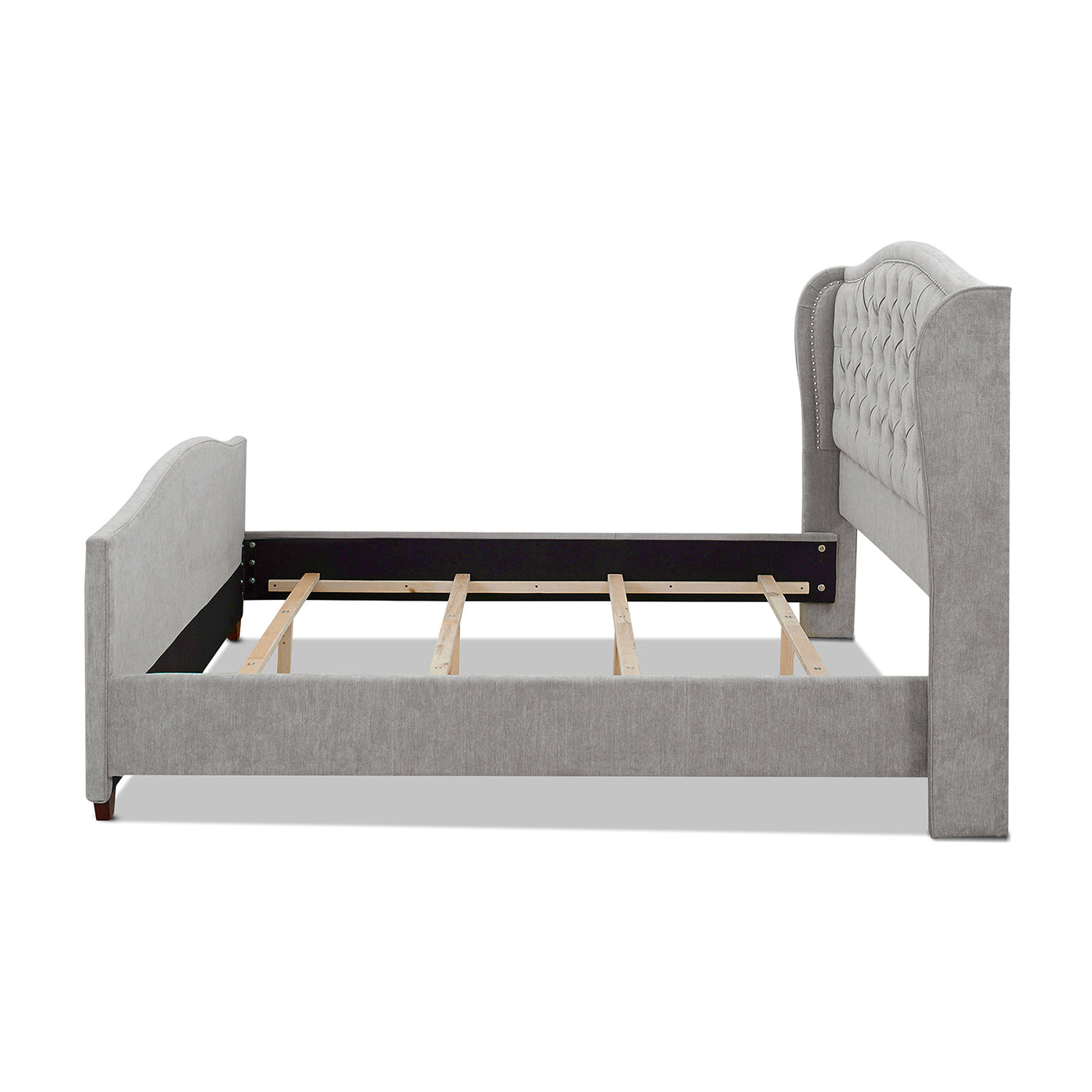 Marcella King Size Upholstered Shelter Headboard Bed Set in Silver Grey