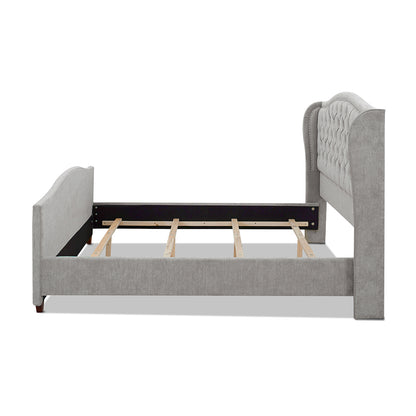 Marcella King Size Upholstered Shelter Headboard Bed Set in Silver Grey