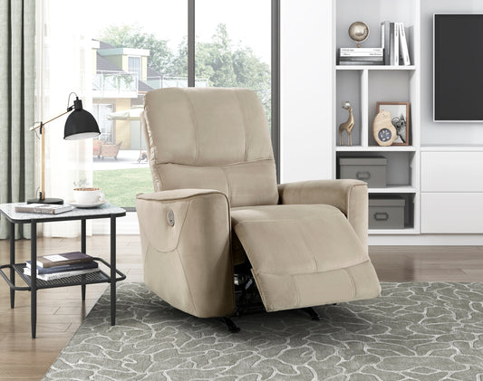 Modern Power Rocker Recliner with Velvet Upholstery, Solid Wood Frame, One-Touch Control Light Brown