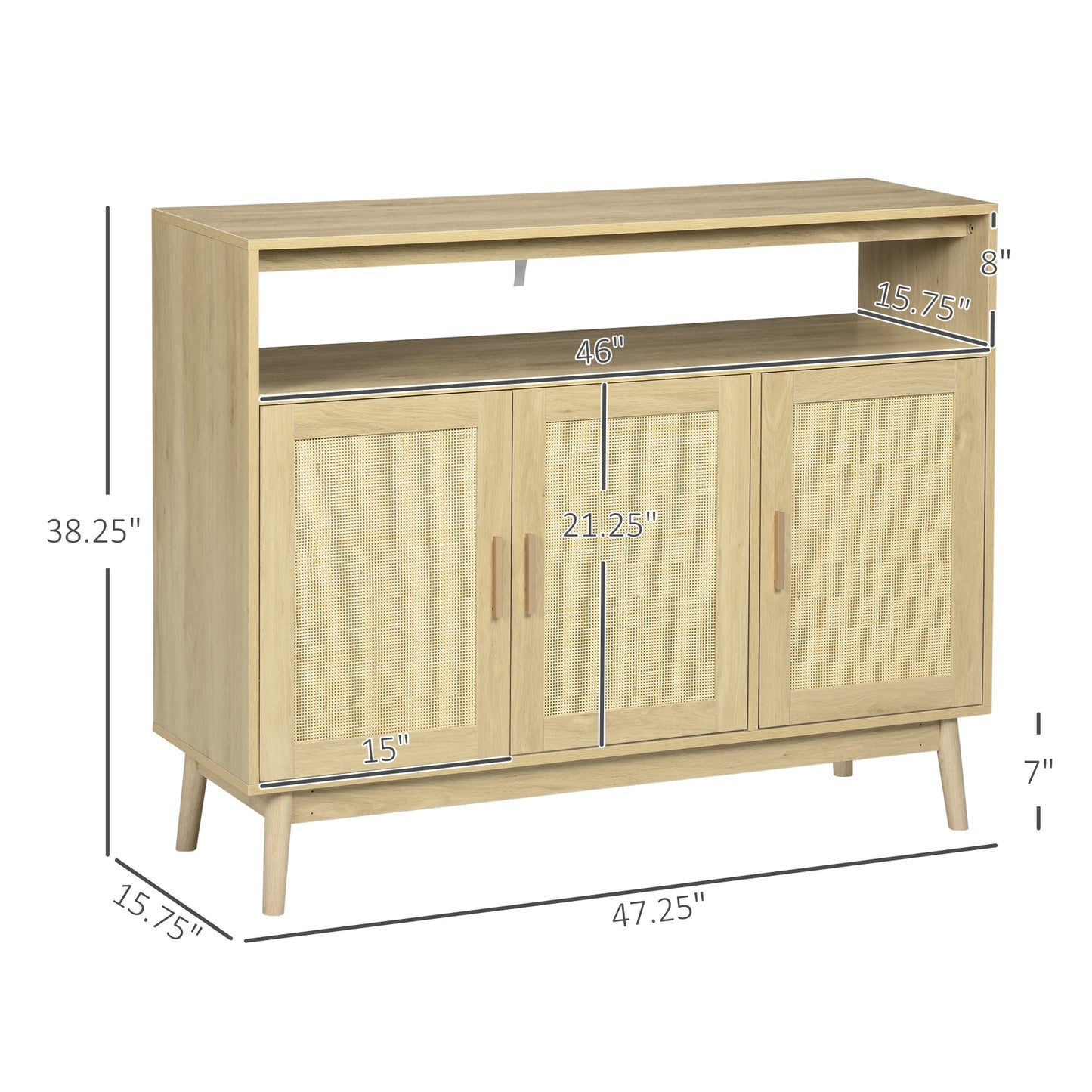 HOMCOM Boho Sideboard Buffet Cabinet with Rattan Doors, Natural
