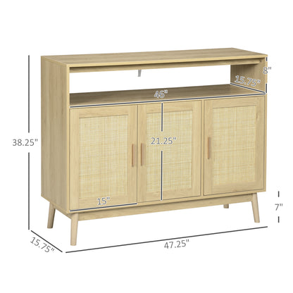 HOMCOM Boho Sideboard Buffet Cabinet with Rattan Doors, Natural