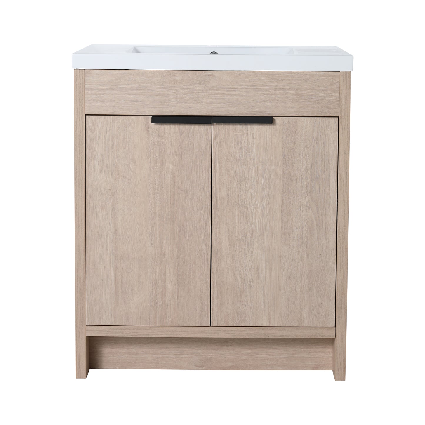 30-Inch Light Oak Freestanding Bathroom Cabinet with Soft-Close Doors & Integrated Resin Sink