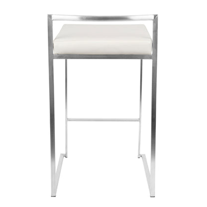 Fuji Contemporary Stackable Counter Stool in White Faux Leather by LumiSource - Set of 2