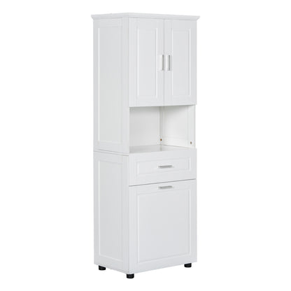 White Tall Storage Cabinet with Tilt-Out Laundry Hamper and Upper Shelves