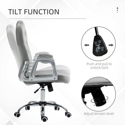 Velvet Tufted Swivel Office Chair with Adjustable Height and Tilt Function in Light Gray