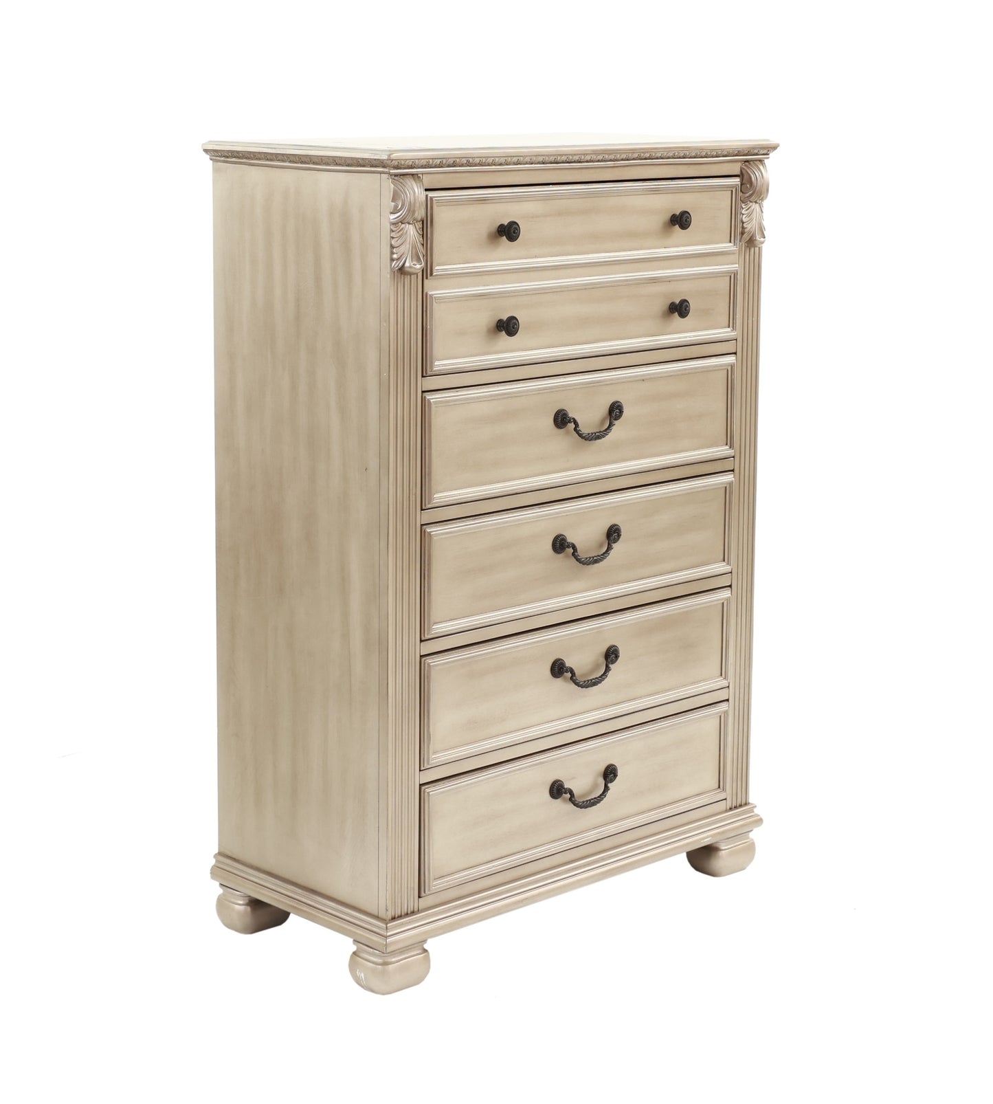 Elegant Antique Silver 5-Drawer Chest for Timeless Bedroom Storage