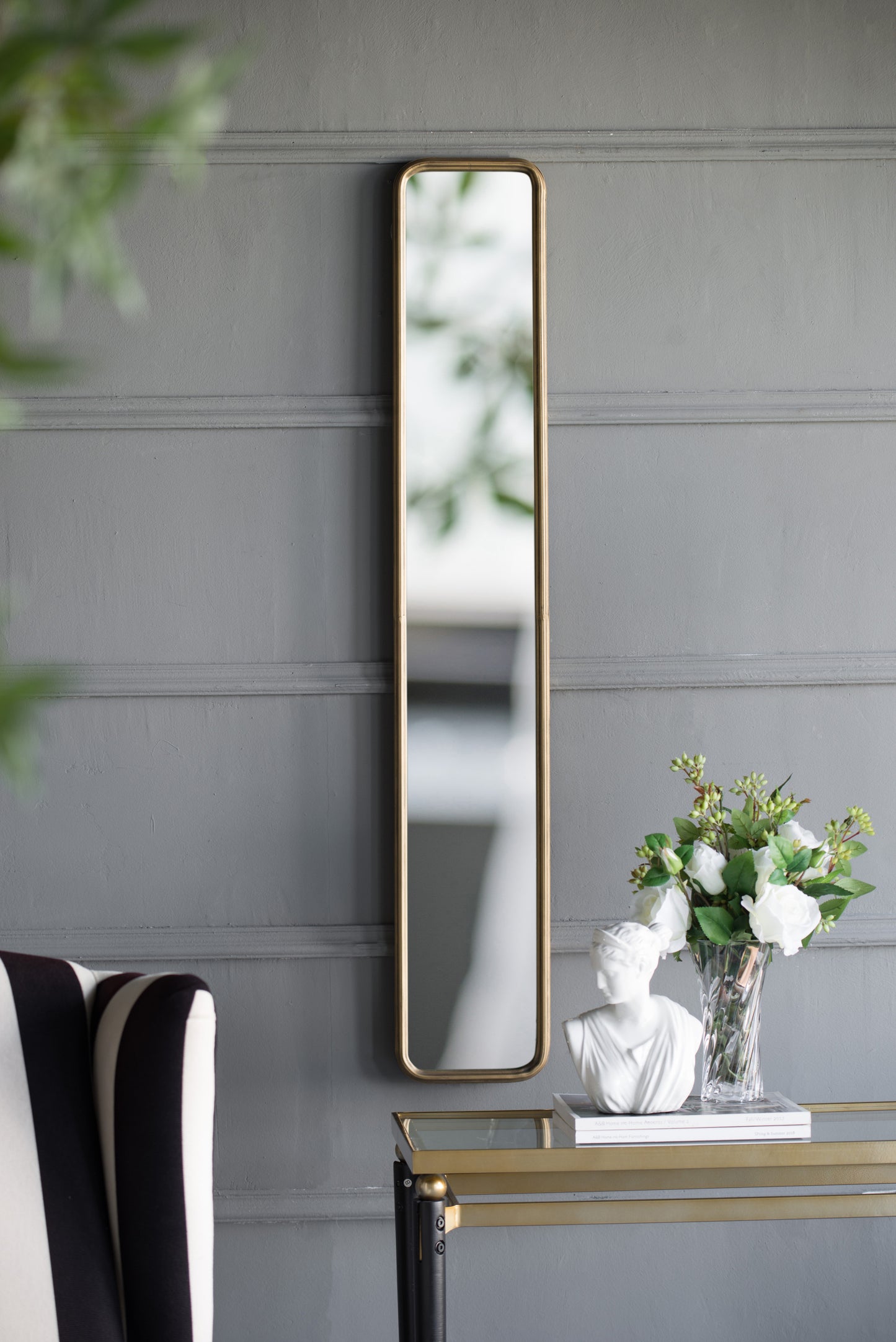 Elegant 47" x 8" Antique Gold Framed Full-Length Mirror - Perfect for Hallways, Living Rooms, and Bedrooms