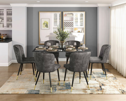 Modern Design Home Furniture Chairs Set of 2, Charcoal-hued Velvet Upholstery Channel Tufting Black Metal Legs with Gold-Finish Accent