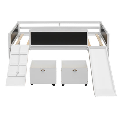 Creative Twin Loft Bed with Climbing Frame and Chalkboard - White