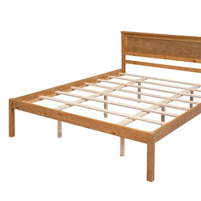 Elegant Oak Platform Bed Frame with Headboard - No Box Spring Required, Queen Size