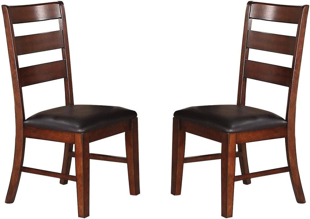 Solid Wood Dining Chairs, Set of 2, Ladder Back, Cushioned Seats, 19x23x40 in, Antique Walnut Finish