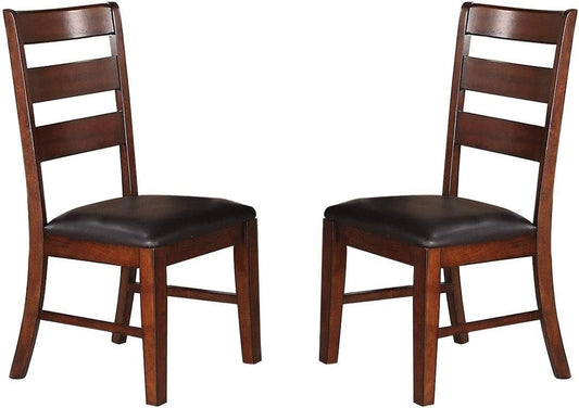 Solid Wood Dining Chairs, Set of 2, Ladder Back, Cushioned Seats, 19x23x40 in, Antique Walnut Finish