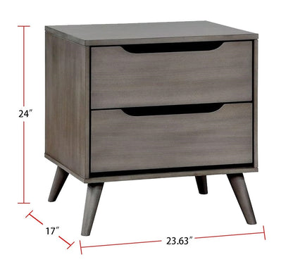 Mid-Century Modern Gray Color 1pc Nightstand Bedroom Furniture Solid wood Round Tapered Legs 2-Drawers Bedside Table
