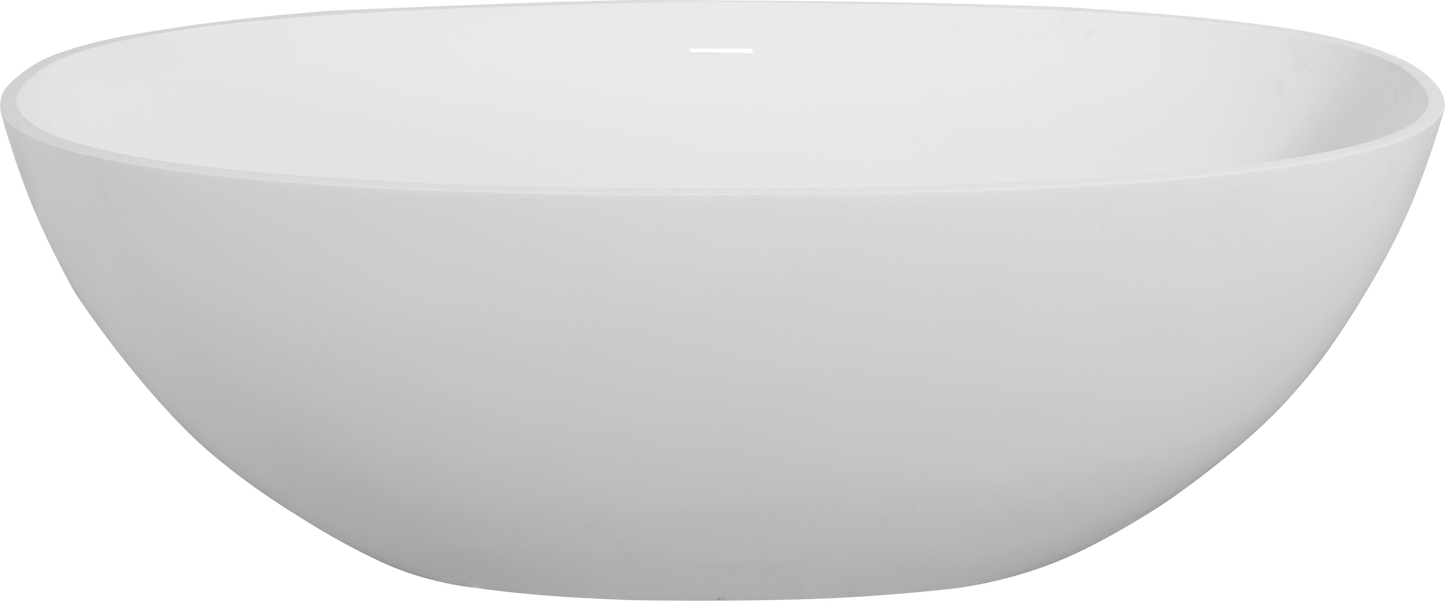 Luxury 65" Matte White Freestanding Soaking Bathtub, Handcrafted Solid Surface with Overflow and Pop-up Drain