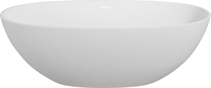 Luxury 65" Matte White Freestanding Soaking Bathtub, Handcrafted Solid Surface with Overflow and Pop-up Drain