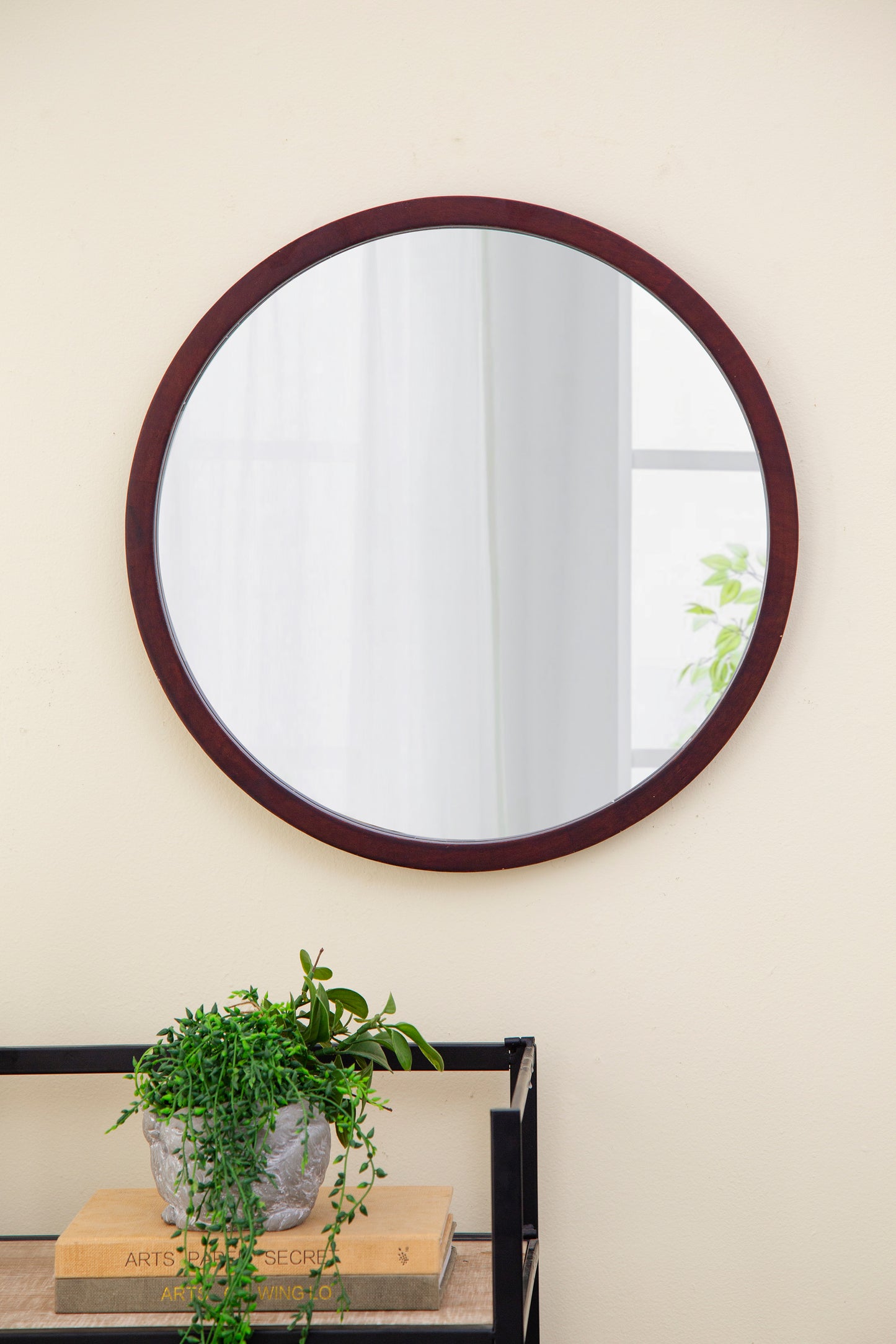 20-Inch Round Wall Mirror with Walnut Frame for Modern Home Decor