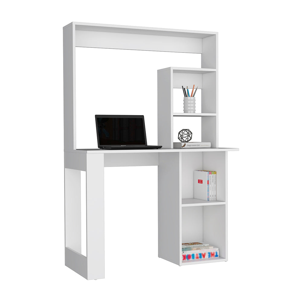 Compact White Desk with Hutch and Shelves
