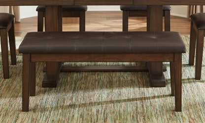 46-Inch Transitional Dining Bench with Button-Tufted Upholstery Wood-Frame Bench Light Rustic Brown Finish