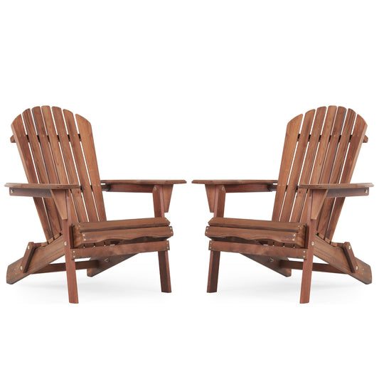 Two Person Outdoor Folding Adirondack Chair Set In Solid Wood For Garden Use Natural And Light Brown