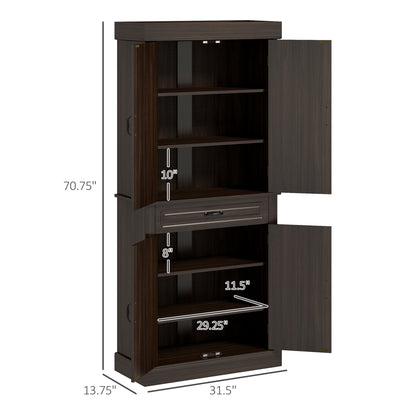 Freestanding 71" Kitchen Storage Cabinet with 4 Doors and Wide Drawer for Dining Room or Office