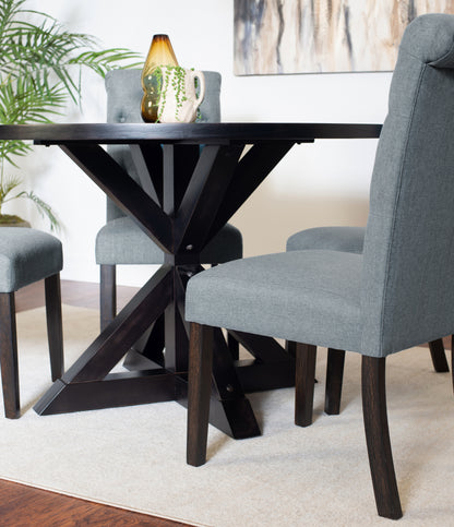 Round Cross Buck Table 4 Chairs 5 Piece Set Black Finish