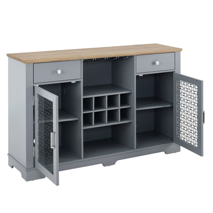 Light Blue Farmhouse Buffet Cabinet With Glass Doors