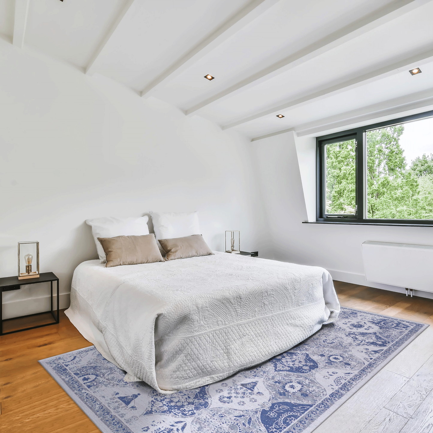 Machine-Washable Low-Pile Chenille Area Rug, 5x8, Non-Slip, Foldable, Kid & Pet Friendly, Non-Shedding Blue