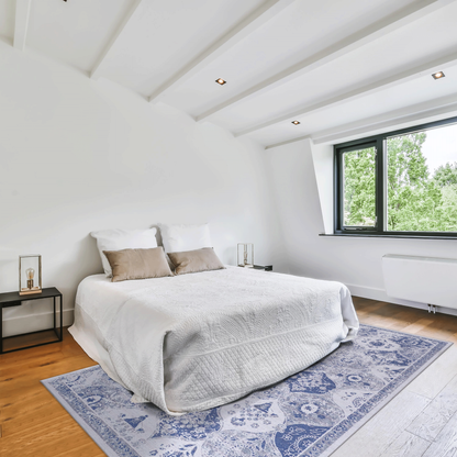 Machine-Washable Low-Pile Chenille Area Rug, 5x8, Non-Slip, Foldable, Kid & Pet Friendly, Non-Shedding Blue